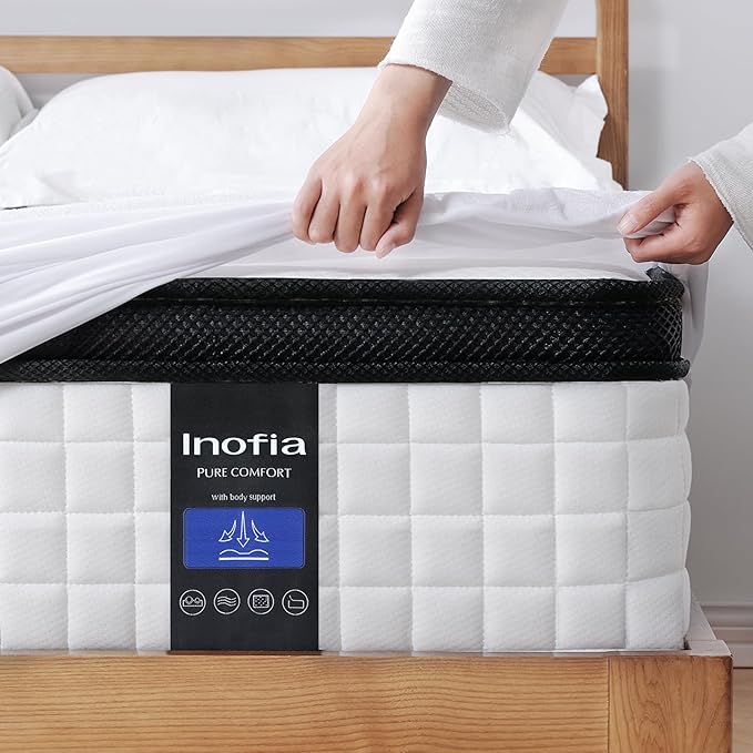 Inofia 12 inch Twin XL Mattress Hybrid with Waterproof Rayon Mattress Protector Included, Medium Firmness Cool Bed for Ultimate Support, Motion Isolation for Any Sleepers, Twin XL Size Mattresses