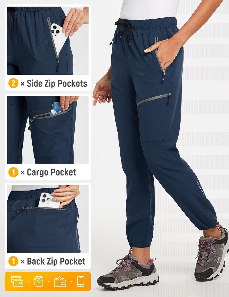 baleaf Cargo Pants for Women Petite Joggers Lightweight Quick Dry Pant Water Resistant 27'' Travel Workout Athletic Trip 27''-Navy Blue 2XL