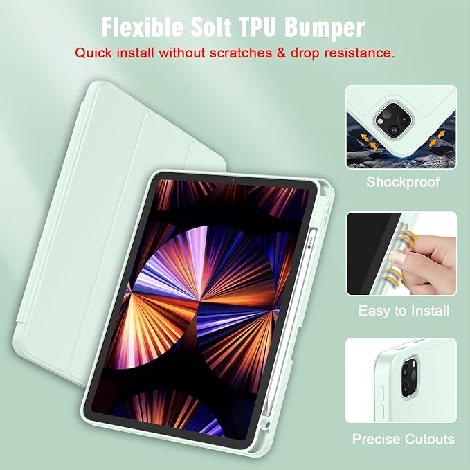 New iPad Pro 11 Inch Case 2022(4th Gen)/2021(3rd Gen)/2020(2nd Gen) with Pencil HolderSmart iPad Case [Support Touch ID and Auto Wake/Sleep] with Auto 2nd Gen Pencil Charging (Deep Pink)