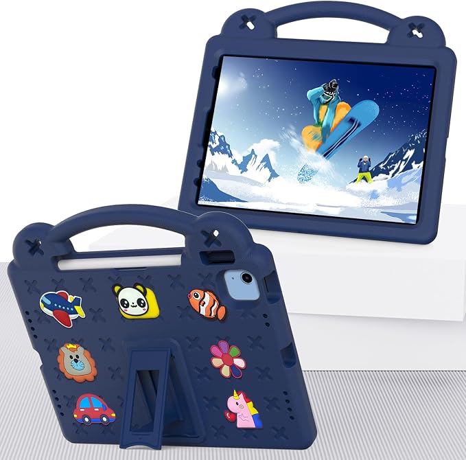 Kids Case for iPad Air 13 (2026/2025/2024) M4/M3/M2 &amp iPad Pro 13 2024 &amp iPad Pro 12.9 Cover 6th/5th/4th/3rd Gen (2022/2021/2020/2018) DIY Figures EVA Rubber Handle Stand Shockproof Bumper