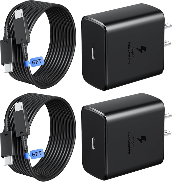 45W USB C Fast Charger 2-PackType C Fast Charging Block with 6Ft Cable | for Samsung Galaxy S26 Ultra/S26/S26+/S25 Ultra/S24/S23/S22/S21/Note 10/iPhone 17/16/15 and More