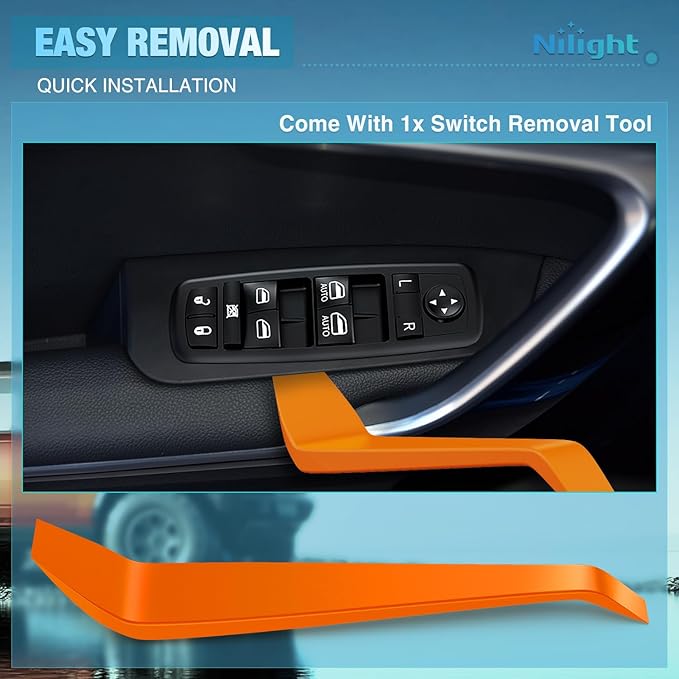 Nilight Power Master Window Switch Compatible with 2009 2010 2011 2012 Dodge Ram 1500 2500 3500 Front Left Driver Side Windows Control Replacement Set with Removal Tool