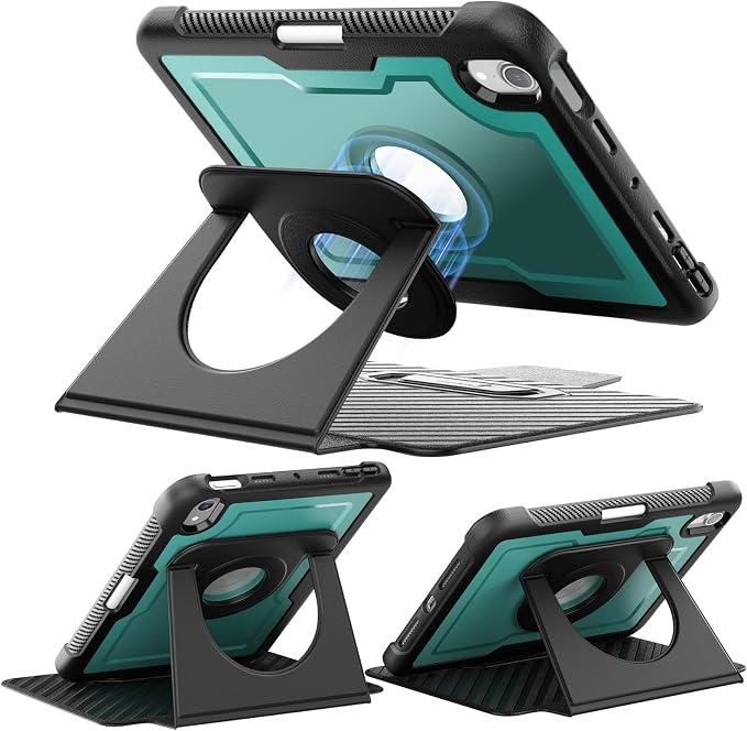 Miimall for iPad mini 7 A17 Pro Case iPad mini 7th/6th Generation Case (2024/2021) with Pencil Holder Powerful Magnetic Attachment Rotation Stand Folio Cover for iPad mini A17 Pro(Black)