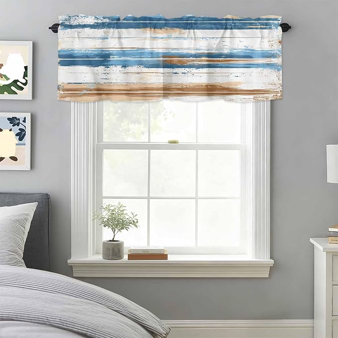 Vintage Blue Valances for Windows, 1 Panel