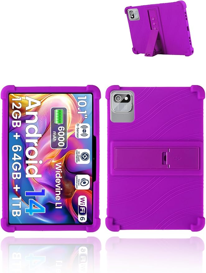 for tabtrust T10B-B Android 14 Gaming Tablet10.1 2.5K Ultra Clear Display Tablet Model CaseSoft Silicone Adjustable Stand Cover Lightweight Kids FriendlyBlack.