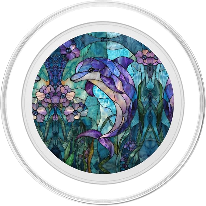 Dolphin Stained Art Effect Stain Art Floral Sea Teal Purple PopSockets PopGrip for MagSafe