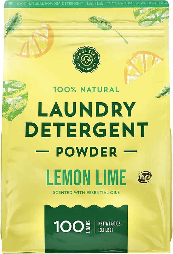 Woolzies Natural Laundry Powder Detergent Soap Scented with Pure Essential Oils Extra Strength Biodegradable Formula, Safe for Sensitive Skin 100 Loads. (Lemon Lime)