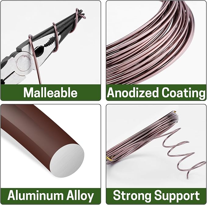 Bonsai Wire Kit, 4 Rolls Total 64Ft Aluminum Bonsai Training Wire Set for Indoor 1.0MM, 1.5MM, 2.0MM