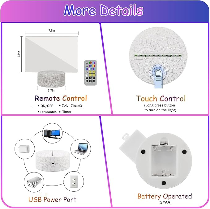 Acrylic Dry Erase Board with Light, 7 Colors Clear Desktop Note Memo Board with Remote & Timer, Dimmable 3D Touch Control Night Light, Creative Lighted Message Board for Study Work