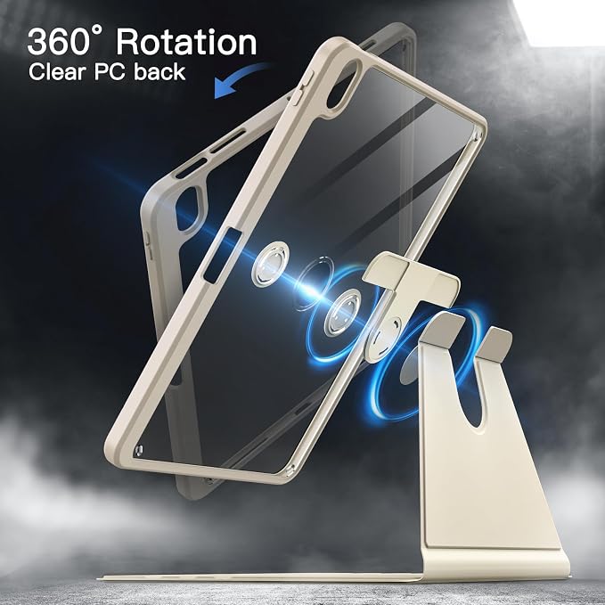JETech Rotating Case ONLY for iPad Air 11-Inch M4/M3/M2 (2026/2025/2024) iPad Air 5/4 (2022/2020 5th/4th Generation 10.9-Inch) 360 Degree Rotation Protective Stand Cover Clear Back (Black)