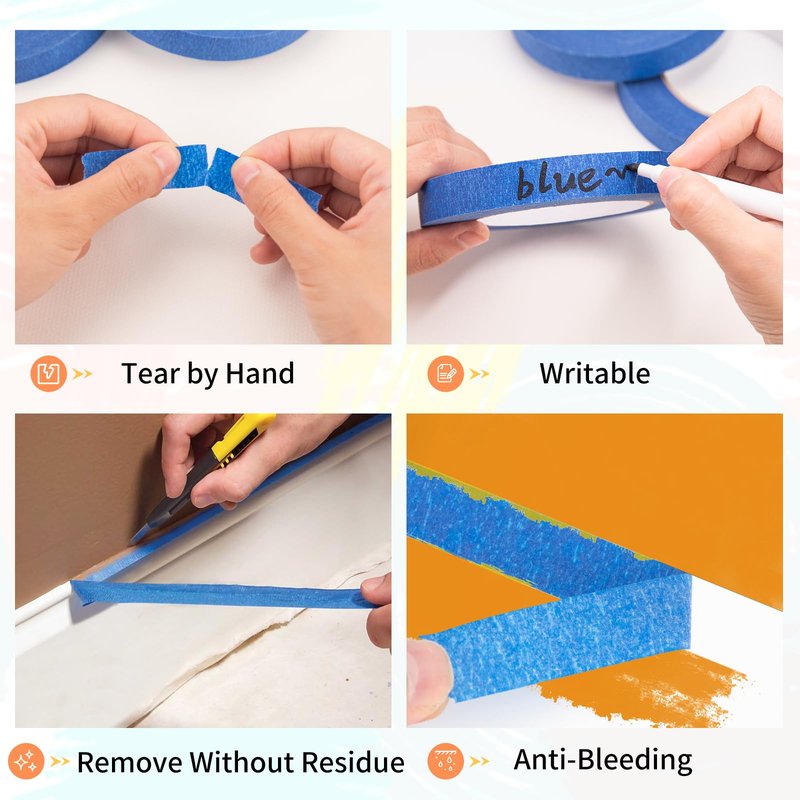 KICNIC Painter Tape, Blue Masking Tape 0.7 Inch x 60 Yard, 1 Roll Paper Craft Supplies, Removable Wide Clear Tape for Wall, Classroom, Artist, DIY Painting Tools & Home Improvement