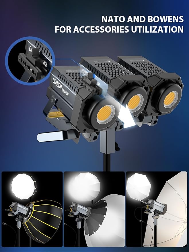 Video Light, COLBOR CL120R RGB 120W Continuous Lighting M/G Balance 2700~6500K CRI96+ Studio Light with Bowens Mount 13 Light Effects for Film Live, Video-Light-Studio-LED-Photography