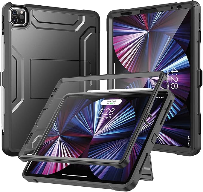 Soke Case for iPad Pro 11 Inch 2022/2021/2020/2018/iPad Air 5th/4th GenerationBuilt-in Screen Protector - Support 2nd Apple Pencil Charging - Heavy Duty Rugged Protective Kickstand Case - Black