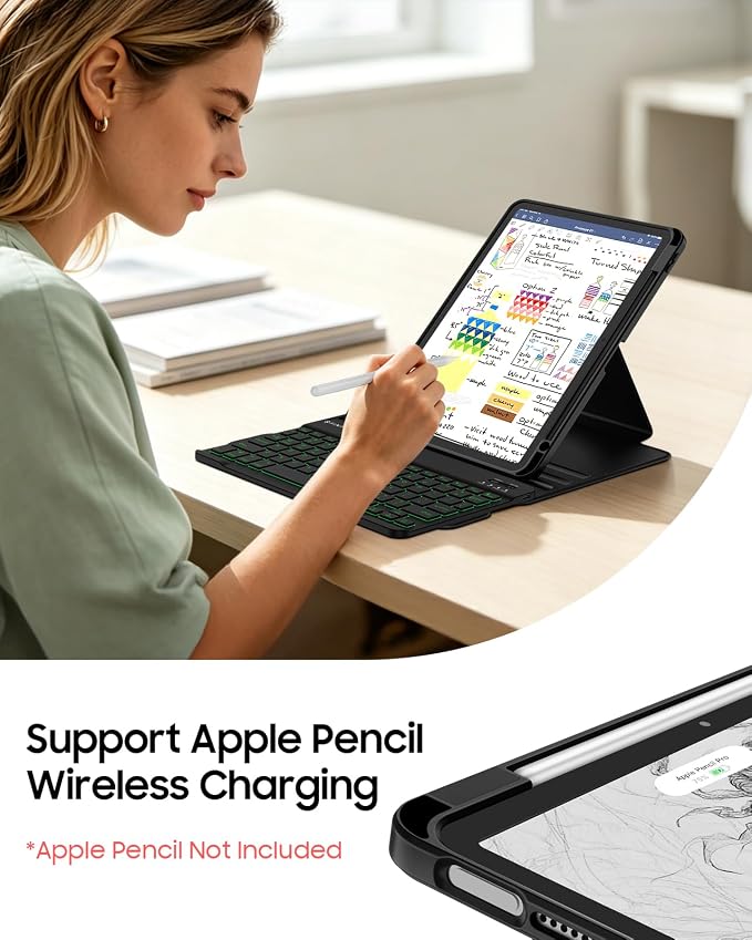 Fintie Rotating Keyboard Case for iPad Air 11-inch iPad Air 5/4 Black | 7 Colors Backlit Detachable Magnetic Wireless Bluetooth Keyboard Soft TPU Back Cover Fit iPad Air 5/4th Generation 10.9 in