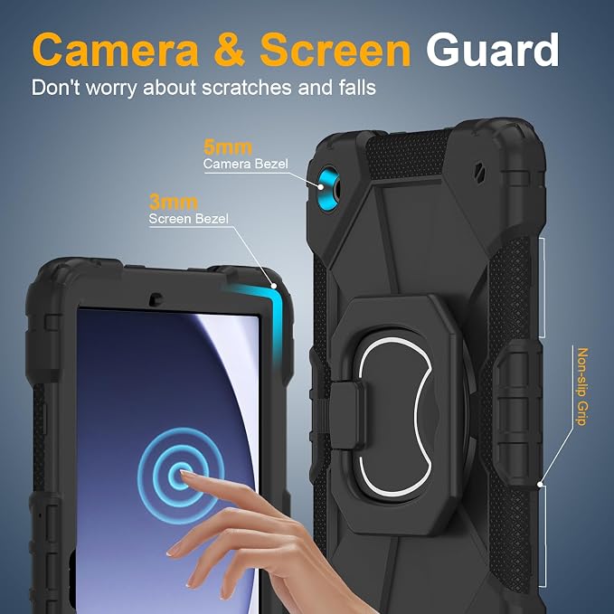 Case for Samsung Galaxy Tab A9 Plus 11 Inch 2023 Ubearkk Rugged Case for Samsung Galaxy A9+ Tablet SM-X210/X216/X218 with Screen Protector 360 Rotating Stand Shoulder Strap Pen Holder Black