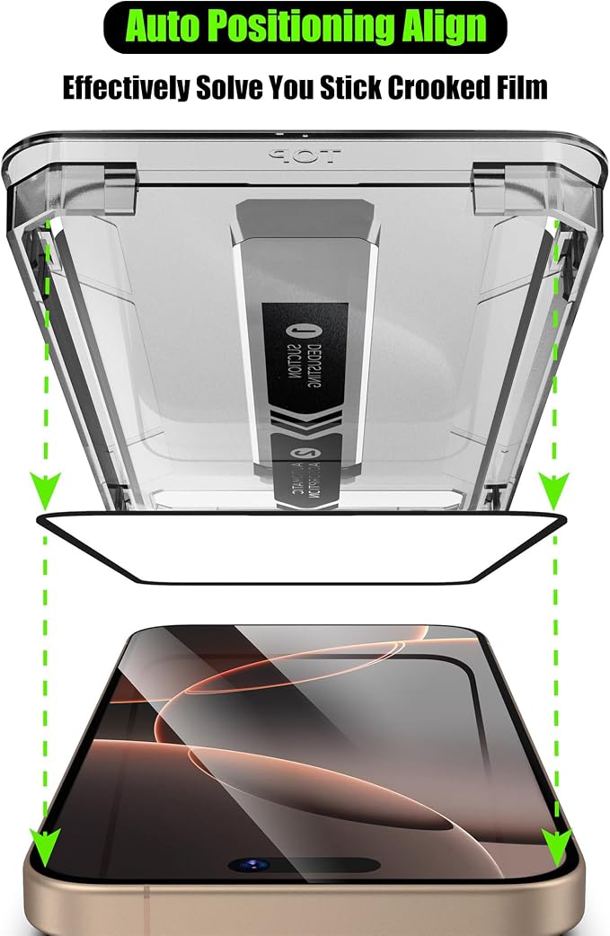 16 Pro Screen ProtectorAuto-Dust Removal Compartment With IPhone 16 Pro Screen Protector with Dust Free Chamber [Zero Bubble] 9H+Tempered Glass Films Shockproof (16 Pro)