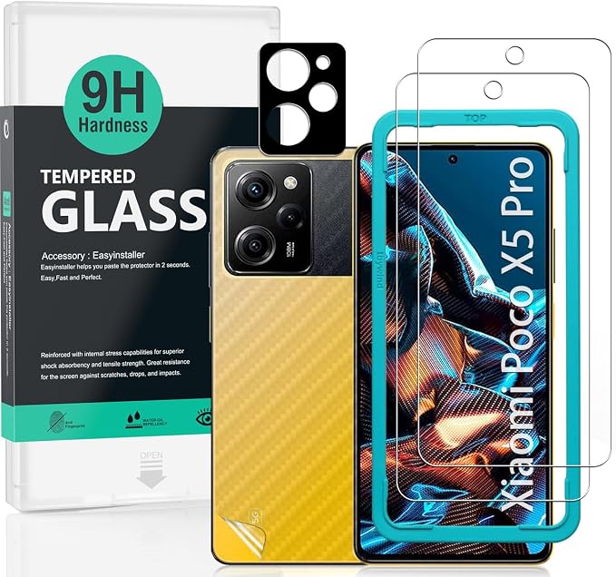 Ibywind Screen Protector for Xiaomi Poco X5 Pro 5G(6.67) 2 Pack+1 Pack Camera Len Protector+1 Back Film9H Tempered GlassHD ClearScratch ResistantBubble FreeEasy InstallFingerprint Compatible