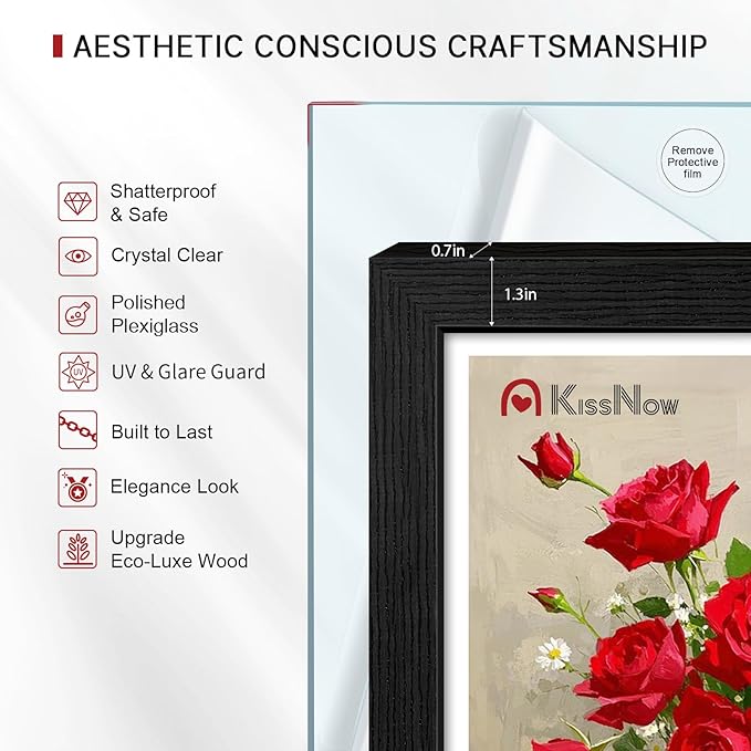 11x17 Picture Frame 4 Pack, Textured Black Solid Wood, Wall Gallery Poster Frame