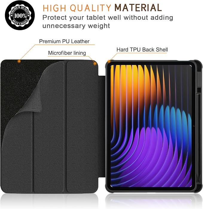 Case Compatible with Xiaomi pad 7/7 Pro 11.2 2024Slim Drop Protection Tri-Fold with Hard Shell Transparent Back and Pen Holder Stand Smart Cover with Auto Wake/SleepBlack