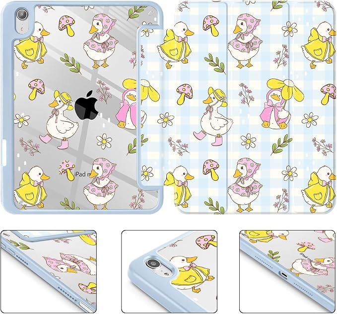 Case for iPad mini (A17 Pro 7th Generation) 2024/iPad Mini (6th Gen) 8.3 Inch with [Built-in Pencil Holder] Shockproof Cover with Clear Transparent Back Shell &amp Auto Wake/Sleep - Blue Bows