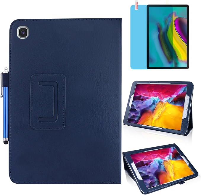 Slim Leather Case for Samsung Galaxy Tab A8 10.5 Inch 2022 (SM-X200 X205 X207) Multi-Angle Stand Full-Protective Tablet Cover Book Case with Stylus PenScreen Film (Black)