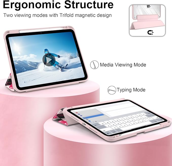 DONGKE for iPad Pro 11-Inch Case (M5 2025 / M4 2024) 6th/5th Generation [Auto Sleep/Wake &amp Pencil Pro Holder] Clear Acrylic Back Smart Trifold Stand Cover Bear &amp Cherry