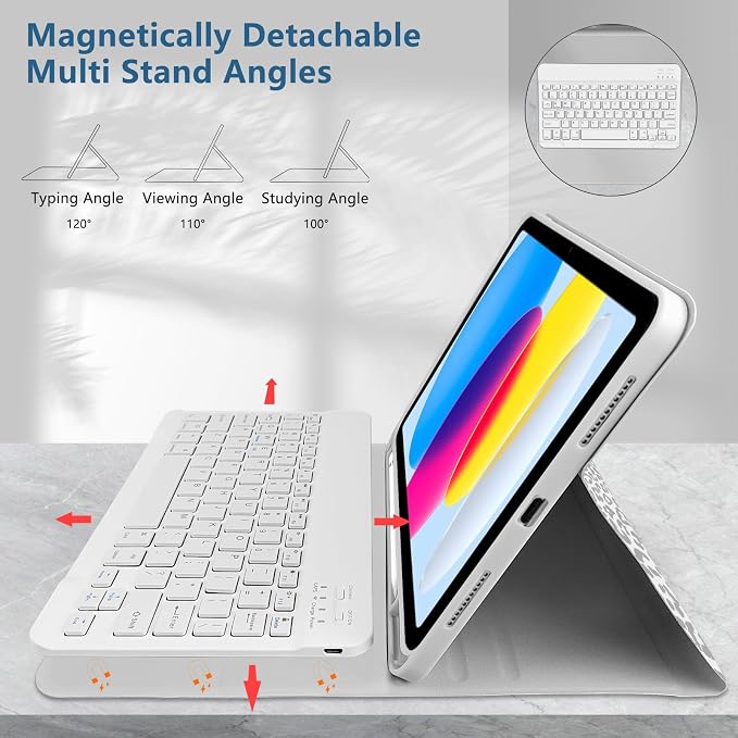 for Bluetooth Keyboard for iPad 10th Gen 10.9 inch (2022) case (A16) 11th / 10th Gen Case 11'' (2025) with 7-Color Backlights Pencil Holder Detachable Rechargeable - Black Cow