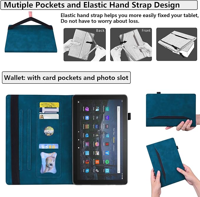 Fire HD 8 Case Slim Folding Stand Auto Wake/Sleep Wallet Case with Cards/Cash Holder for Amazon Fire HD 8(8th/7th/6th Gen 2018/2017/2016 Release)-Black