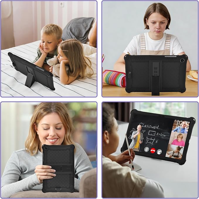 DETUOSI Silicone Case for Samsung Galaxy Tab A11+ Plus 11 Inch 2026/ Tab A9+ Plus 2024 Multi-Angle Foldable Tablet Cover with Adjustable Shoulder Strap &amp Stylus Pen Black