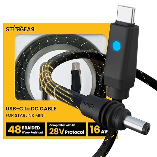 Starlink Mini Cable 16.4FT 18AWG 140W Starlink USB C to DC Power Cable with Smart Protocol Chip Waterproof DesignMini Accessories Compatible with 100W+ PD Source 28V PPS 20V PD Protocols