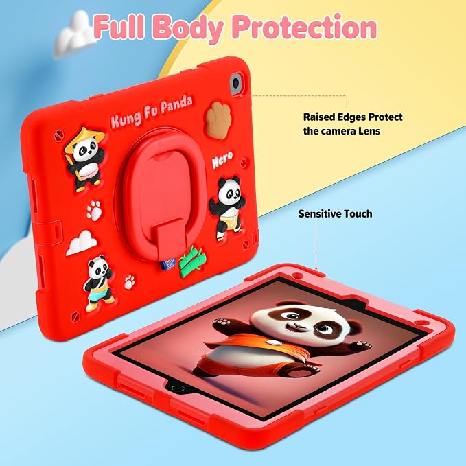 Case for iPad A16 11th Generation 11 Inch 2025 iPad 10th Generation 10.9 Inch 2022 Silicone 3D Panda Design Kids Case Heavy Duty Protection with Kickstand/Pencil Holder/Strap
