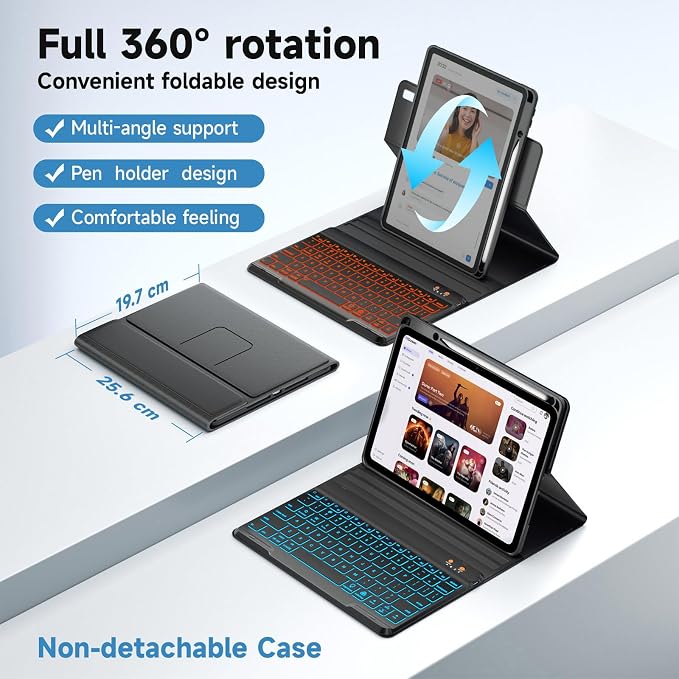 BLUTLOTUS Keyboard case for iPad 9th/8th/7th Generation 10.2 Inch - Backlit Wireless Detachable Folio Keyboard Cover with Pencil Holder for iPad 9th/8th/7th Gen Air 3rd Generation 10.5 Inch