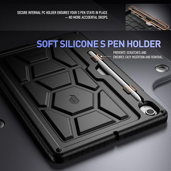 Poetic TurtleSkin Case for Samsung Galaxy Tab S10 FE Plus (2025 Release) 13.1 inch Case with S Pen Holder Heavy Duty Shockproof Kids Friendly Protective Silicone Cover Black