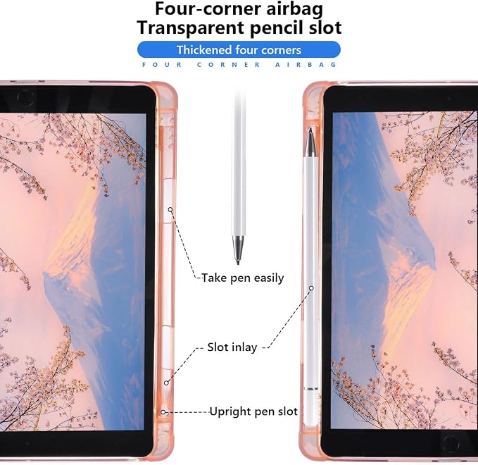 JOYLAND Bear Pad Case for 10.9 Inch iPad 2022 with Pencil Holder Blue Leather for iPad 10th Generation Trifold Stand Cover Full Body Protection Auto Wake/Sleep