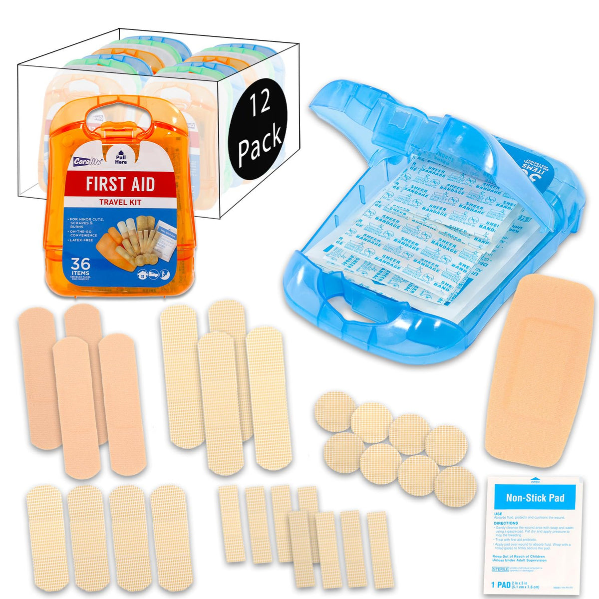 Mini First Aid Kit Bulk Set - Travel Size Bundle Includes 12 Small First Aid Kits in Durable Case for Car, Purse, Travel, Backpack, Camping | Small First Aid Kit