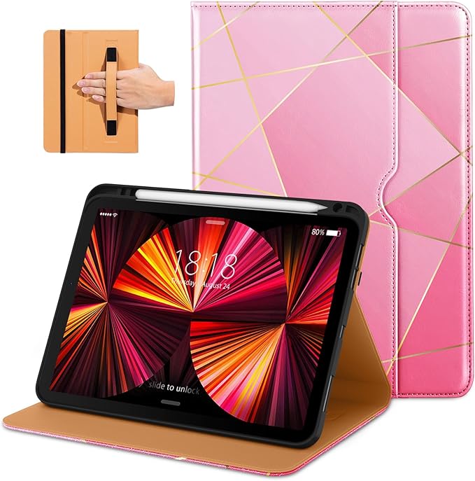 DTTO Case for iPad Pro 11 Inch 4th / 3rd / 2nd / 1st Generation 2022/2021/2020/2018Premium PU Leather Folio Stand Cover with Hand Strap Auto Wake/SleepMultiple Viewing Angles Black