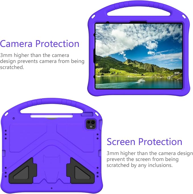 Kids Case for iPad Air 13 (2026/2025/2024) M4/M3/M2 &amp iPad Pro 13 2024 &amp iPad Pro 12.9 Cover 6th/5th/4th/3rd Gen (2022/2021/2020/2018) DIY Figures EVA Rubber Handle Stand Shockproof Bumper