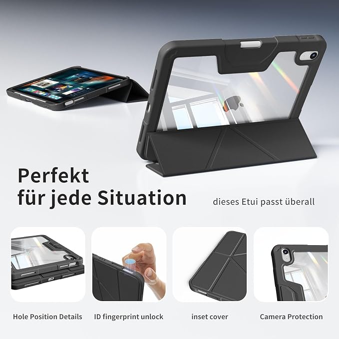 Case for iPad (A16) 11th Gen 11'' 2025/iPad 10th Gen 10.9'' 2022 | Shockproof Protective Cover with Pencil Holder Multi-Angle Stand Clear Back Support Touch ID &amp Auto Sleep/Wake (Black)