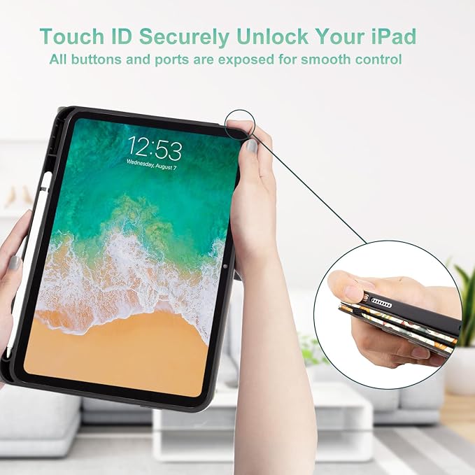 Lokigo Case for iPad (A16) 11th/10th Generation Aurora Forest | for iPad 11th-11 Inch/10th-10.9 Inch Stand Cover Pencil Holder/Hand Strap/Pocket Support Touch ID Auto Wake/Sleep