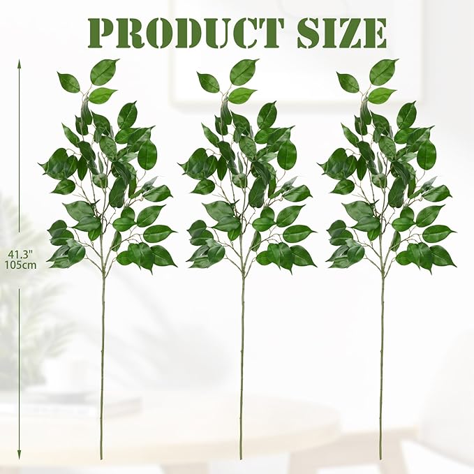 Ficus Leaves Artificial Branches 41.3" Faux Ficus Tree Branches Fake Greenery Plant Spray for Tree DIY Arch Wedding Bouquet Wreath Wall Decor - 3PCS