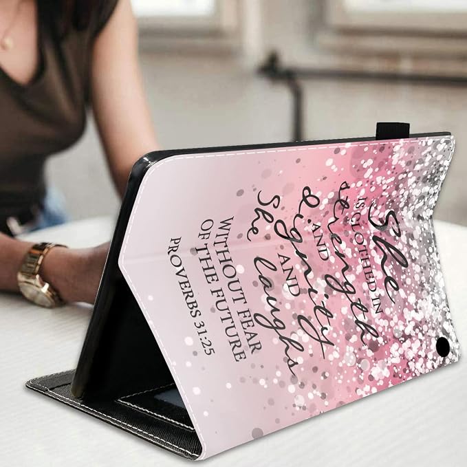 Case for All-New Fire HD 10/Fire HD 10 Plus Tablet 10.1 (11th Gen 2021 Released) - Premium PU Leather Stand Cover with Auto Wake/Sleep - Bible Verse Proverbs 31:25