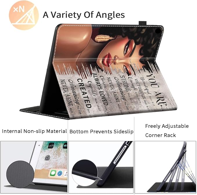 Case Fits All-New Amazon Kindle Fire HD 10 &amp 10 Plus Tablet (13th/11th Generation 2023/2021 Release) 10.1 Durable Shockproof Protective Cover with Auto Wake/Sleep，Black Woman Queen Afro Design