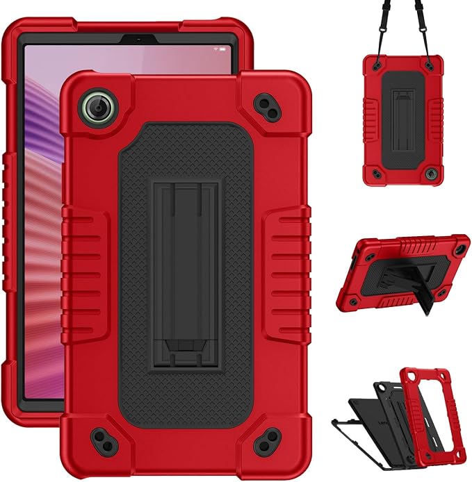 for Lenovo Tab One 8.7 inch Tablet Case Shockproof Hybrid Cover Built in Kickstand Shoulder Strap Hybrid Protective Cover for Lenovo Tab One/K9 TB305FU (2025) 8.7 Tablet (Black)