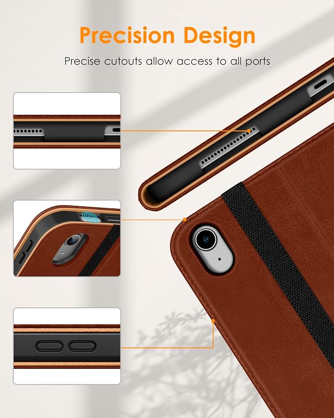 DTTO for iPad (A16) 11th Generation 11-inch &amp 10th Gen Case Brown | Premium Leather Business Cover with Pencil Holder Hand Strap &amp Pocket Corner Protection Auto Sleep/Wake for Work &amp