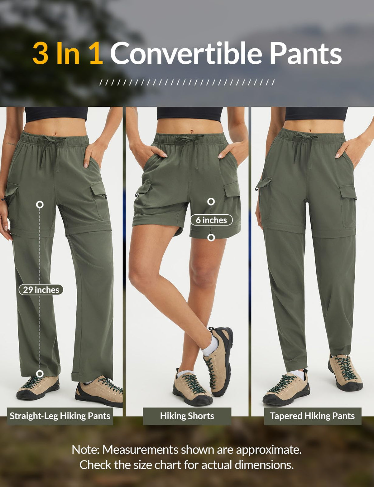 baleaf Women's Hiking Pants 29'' Convertible Zip-Off Pants Army Green L