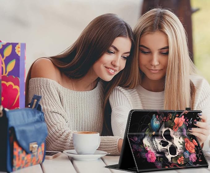 Case for All-New Amazon Fire HD 10 and 10 Plus Tablet (13th/11th Generation 2023/2021 Release) 10.1 Multi-Angle Smart Stand Cover Auto Sleep/Wake Skull and Fire