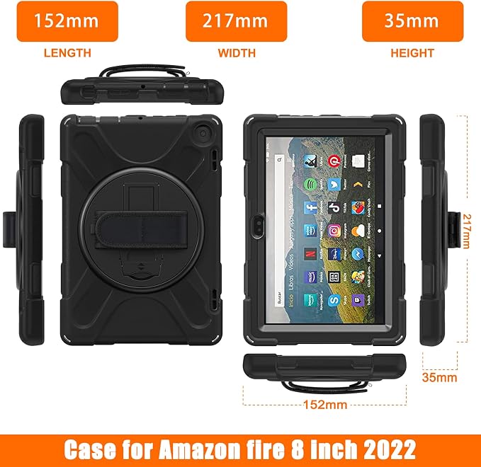 Case for Galaxy Tab S10 FE+ 13.1 2025 with Screen Protector+360 Rotating Hand Strap&ampStand+Shoulder Strap (Black)