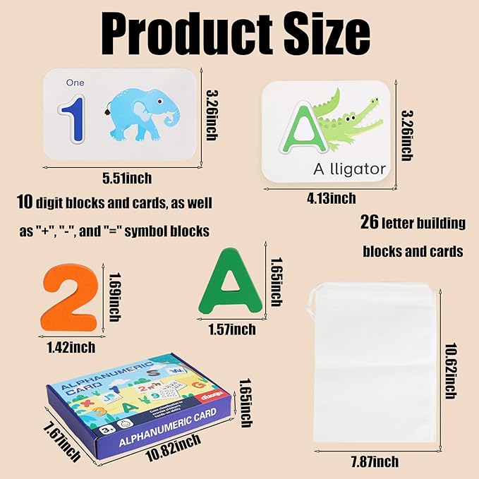 Alphabet Flash Cards, Numbers and Alphabets Flash Cards Set, Wooden Letters Number Blocks Sight Words Matching Game Toddler Preschool Learning Activities Toys for Preschool Kids Age 4 Year Over