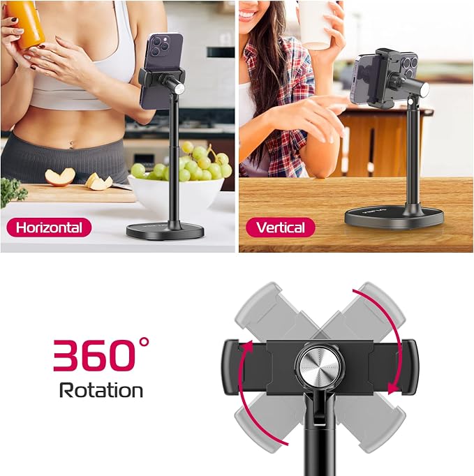 ULANZI Cell Phone Stand Mount for Desk Vijim HP004 Adjustable Height &amp Angle Phone Holder 360 Degree Rotating Desktop Phone Stand Compatible with iPhone Samsung and All Phones