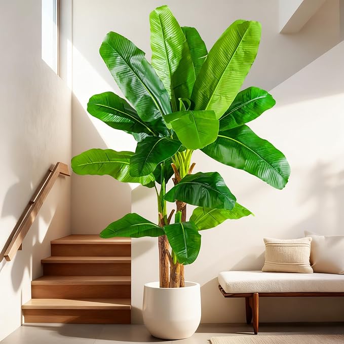Big Faux Tropical Bananas Trees Tall Artificial Banana Tree Indoor Outdoor Realistic Floor Plant Large Fake Plants for House Home Living Room Office Front Porch Decor Outside Patio para decoracion